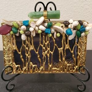 Elegant Gold and Multicolor Embellished Clutch